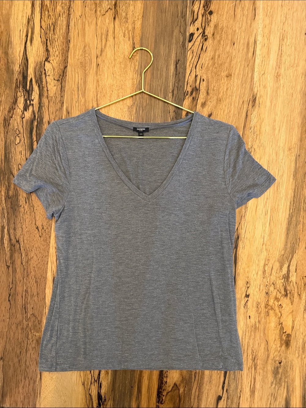 Express Gray V-Neck Short Sleeve Tee